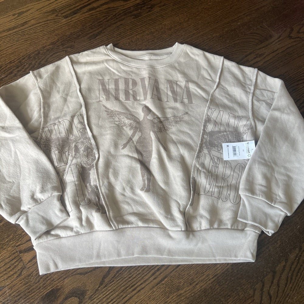 Nirvana Sweatshirt Mens XS Taupe In Utero Angel Graphic Band Crewneck Fleece